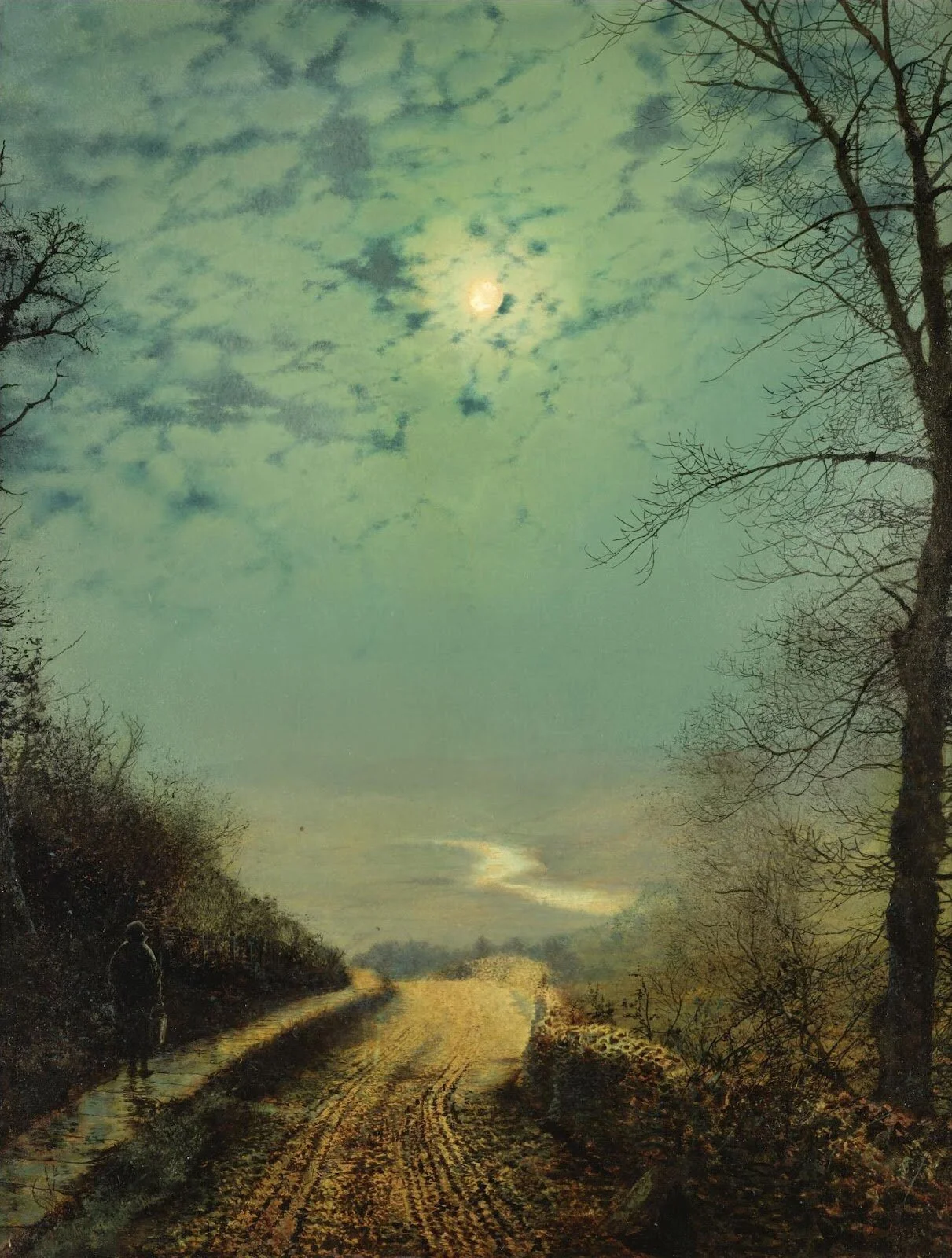 John Atkinson Grimshaw, A Wet Road by Moonlight, Wharfedale