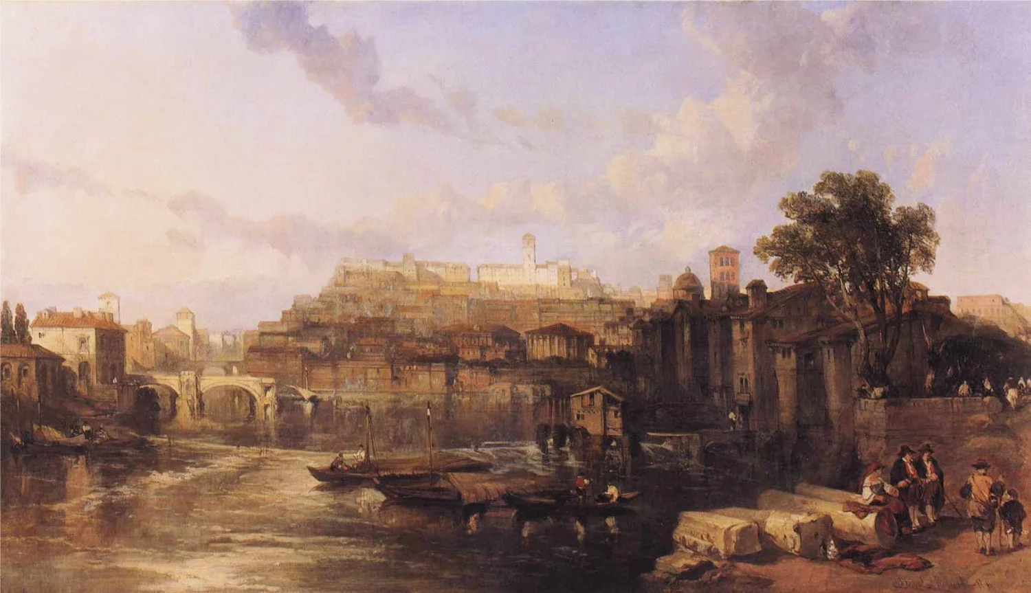 David Roberts, Rome, View on the Tiber Looking Towards Mounts Palatine and Aventine