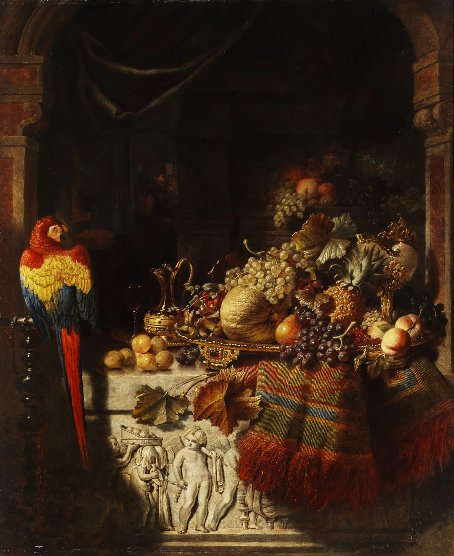 George Lance, Still Life with Fruits and Parrot