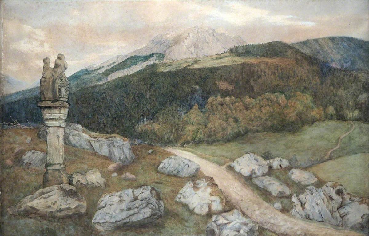 Hubert von Herkomer, Rocky Landscape with a Wayside Shrine