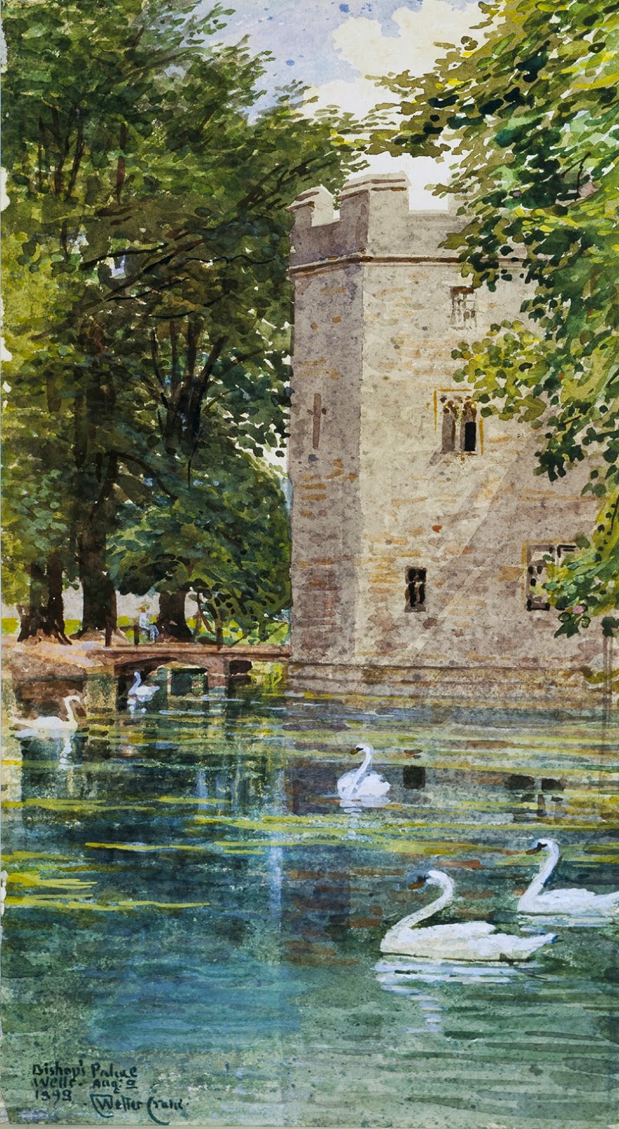 Walter Crane, The Moat and Bishop’s Palace, Wells Cathedral